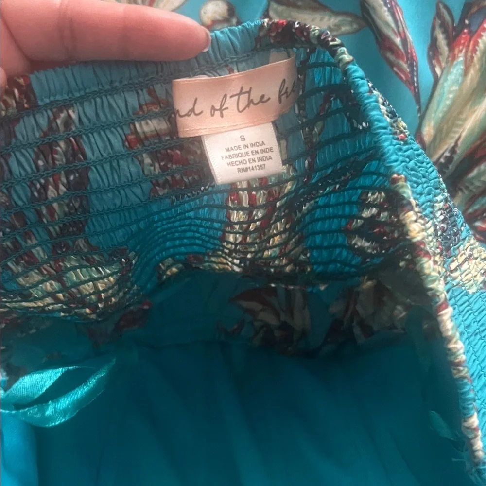 Strapless Floral Satin Dress in Teal
